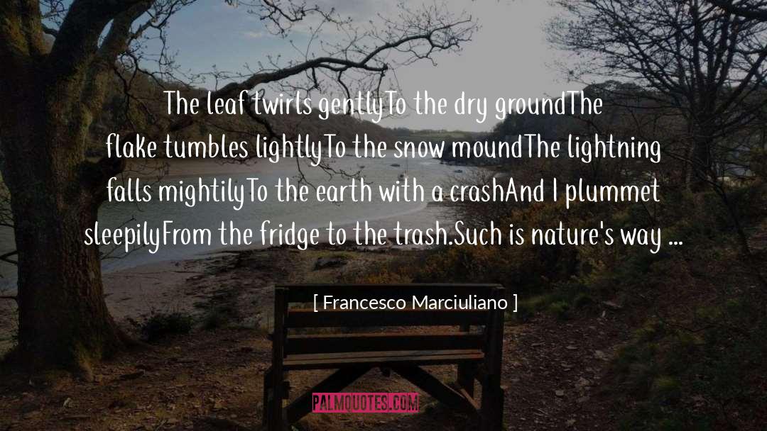 Francesco Marciuliano Quotes: The leaf twirls gently<br />To