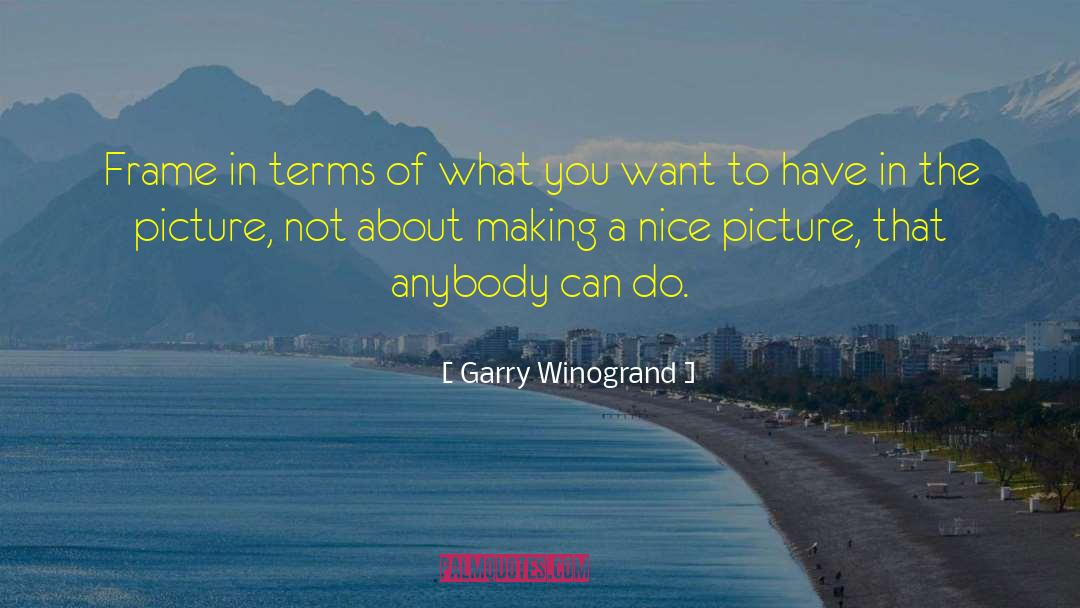 Garry Winogrand Quotes: Frame in terms of what