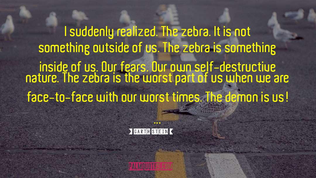 Garth Stein Quotes: I suddenly realized. The zebra.