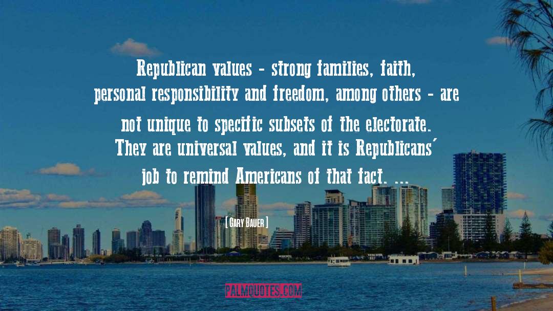 Gary Bauer Quotes: Republican values - strong families,