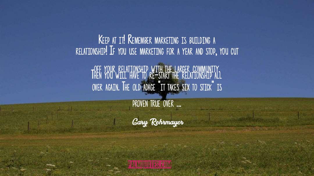 Gary Rohrmayer Quotes: Keep at it! Remember marketing