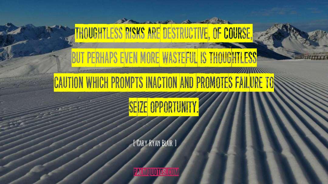 Gary Ryan Blair Quotes: Thoughtless risks are destructive, of