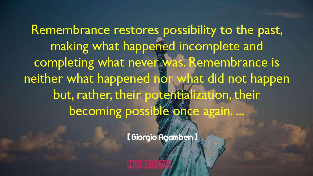 Giorgio Agamben Quotes: Remembrance restores possibility to the