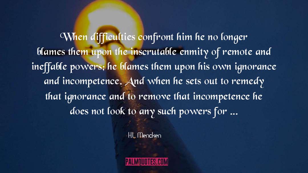 H.L. Mencken Quotes: When difficulties confront him he