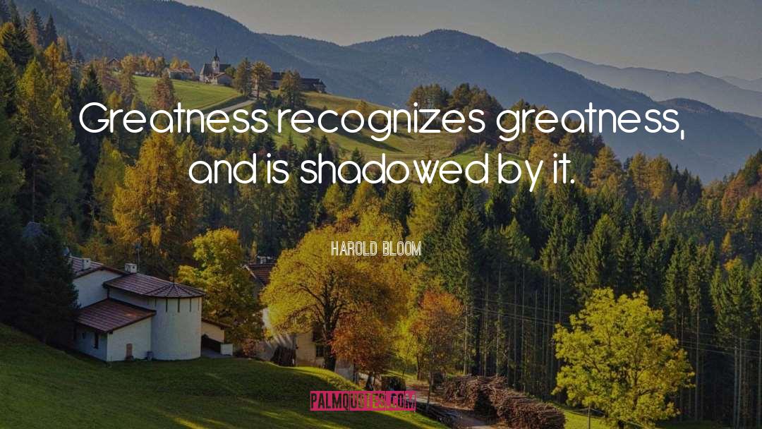 Harold Bloom Quotes: Greatness recognizes greatness, and is