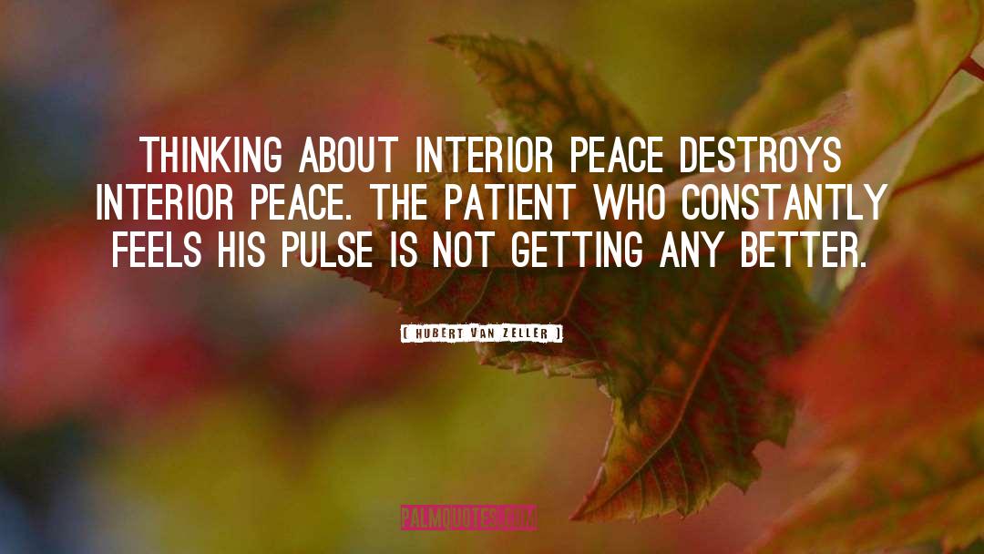 Hubert Van Zeller Quotes: Thinking about interior peace destroys