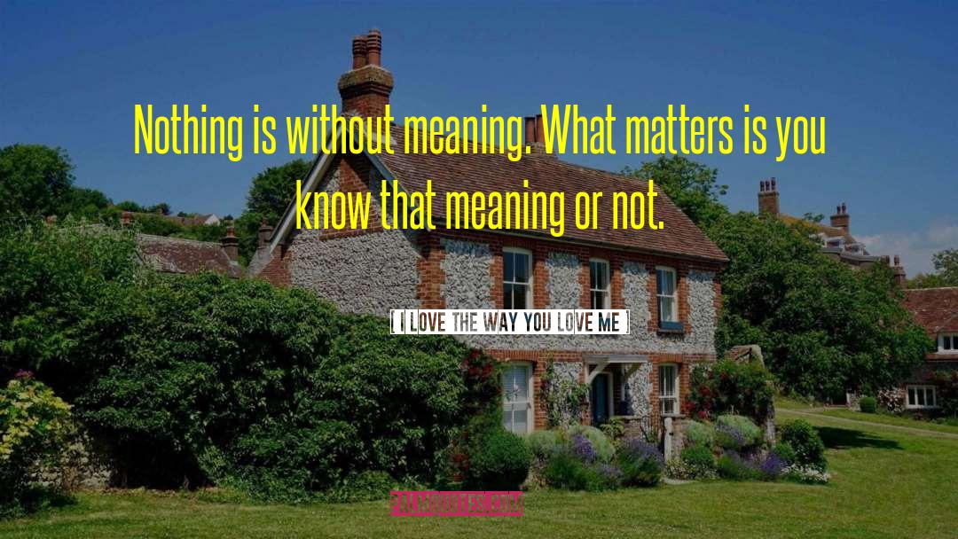I Love The Way You Love Me Quotes: Nothing is without meaning. What