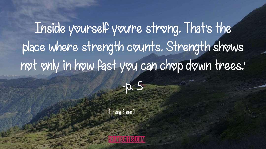 Irving Stone Quotes: Inside yourself you're strong. That's