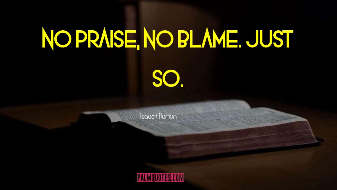 Isaac Marion Quotes: No praise, no blame. Just