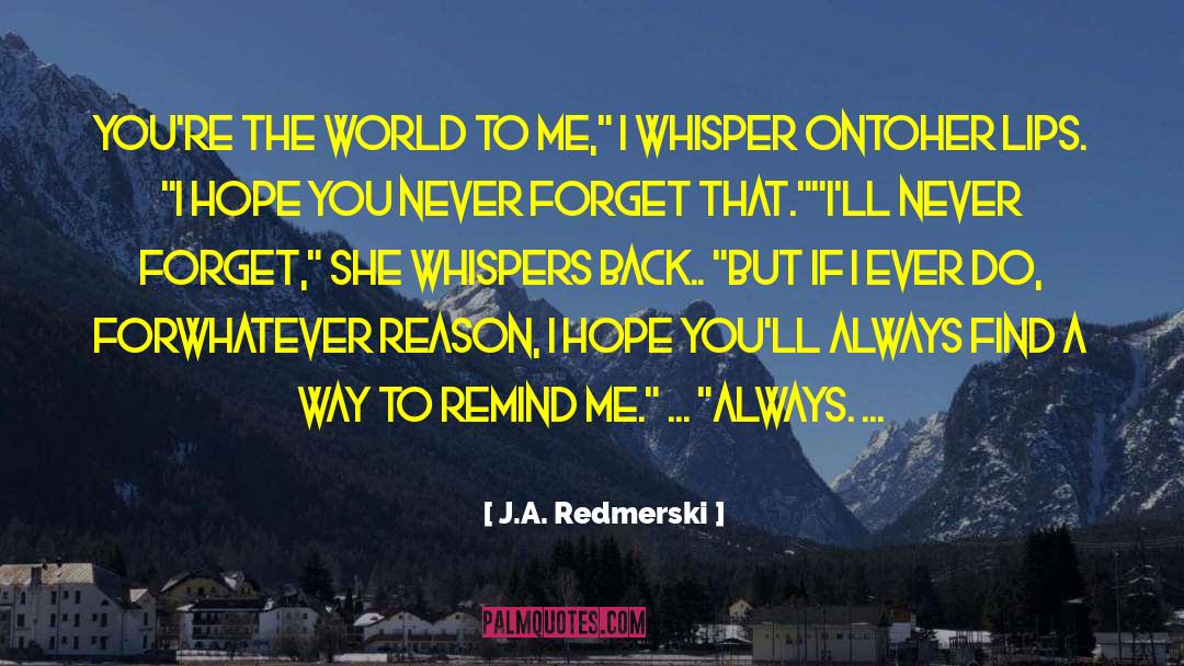 J.A. Redmerski Quotes: You're the world to me,