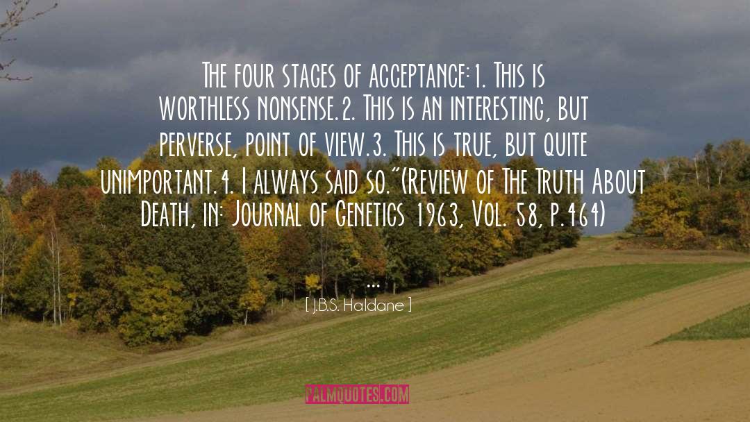 J.B.S. Haldane Quotes: The four stages of acceptance:<br
