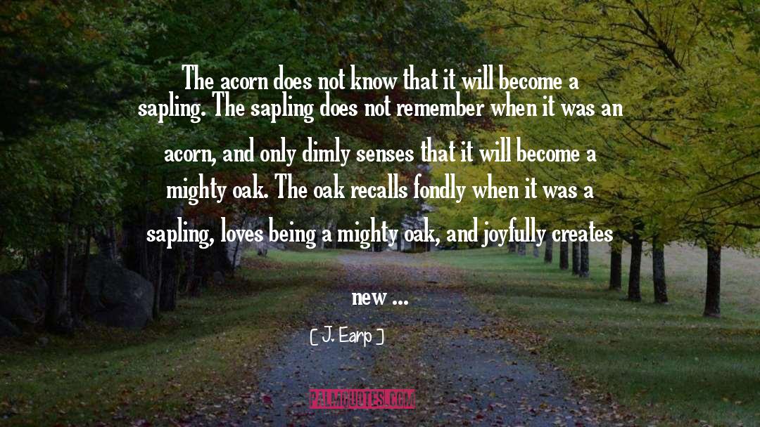 J. Earp Quotes: The acorn does not know