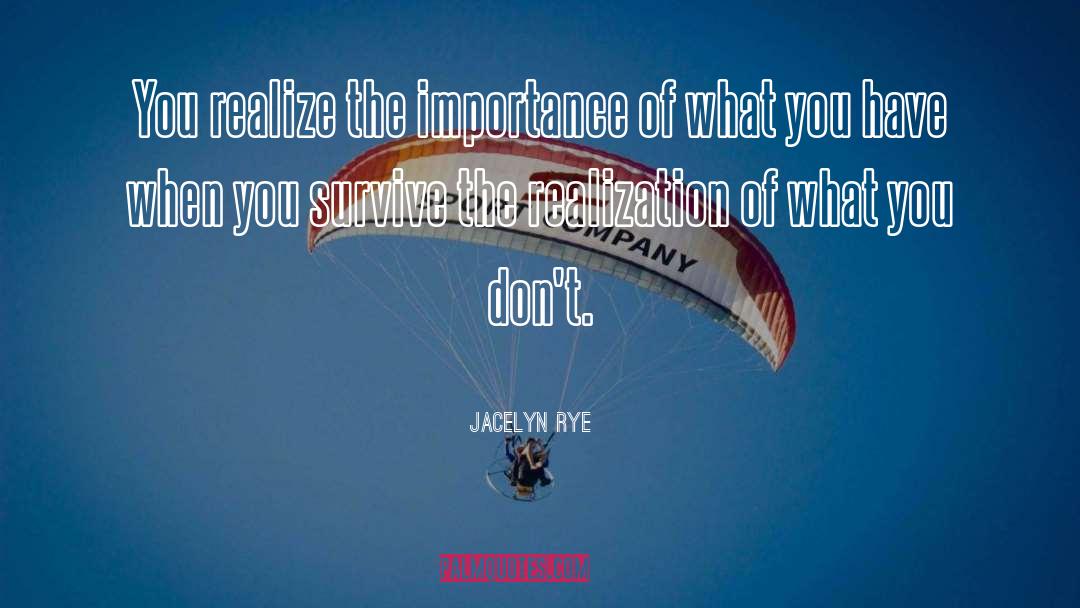 Jacelyn Rye Quotes: You realize the importance of
