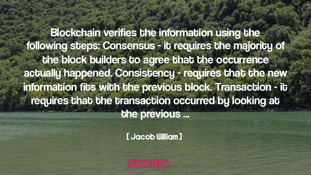 Jacob William Quotes: Blockchain verifies the information using