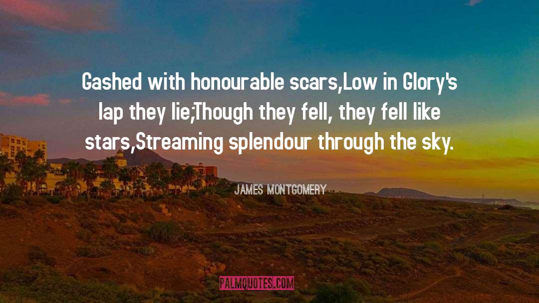 James Montgomery Quotes: Gashed with honourable scars,Low in