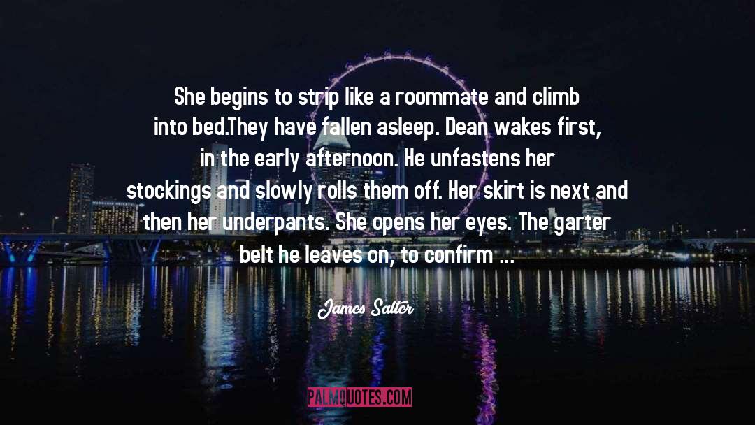 James Salter Quotes: She begins to strip like