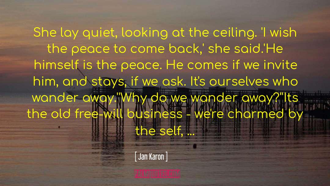 Jan Karon Quotes: She lay quiet, looking at