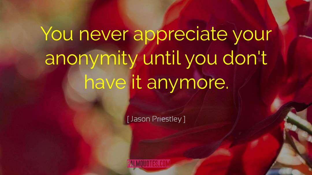 Jason Priestley Quotes: You never appreciate your anonymity