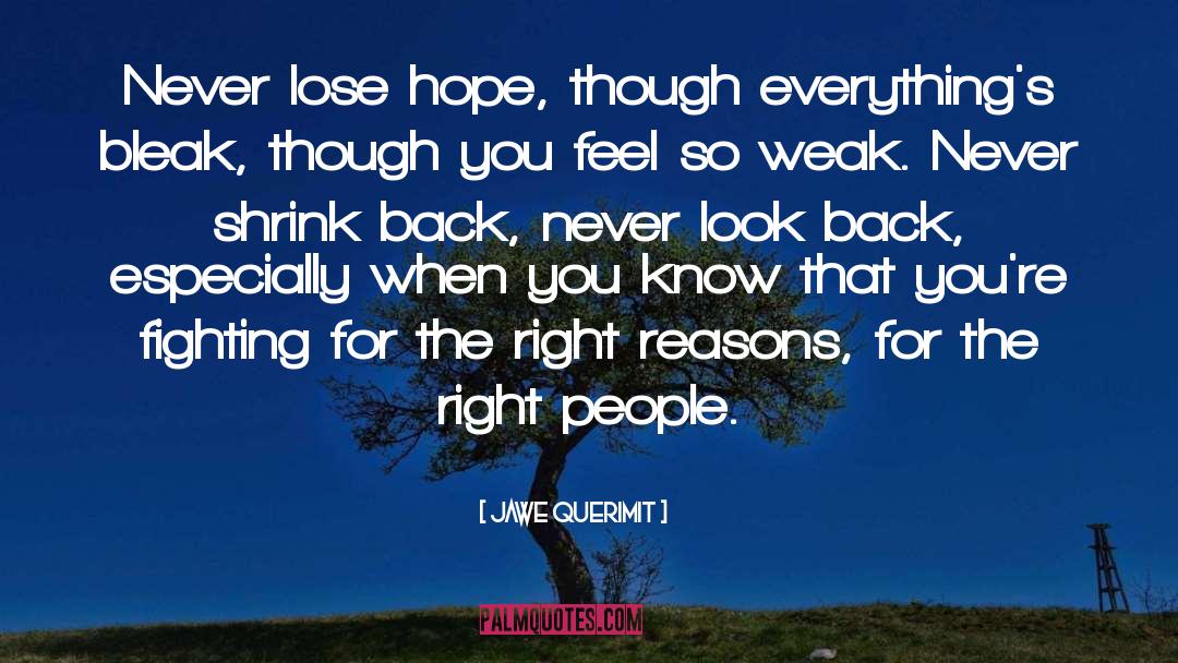 Jawe Querimit Quotes: Never lose hope, though everything's