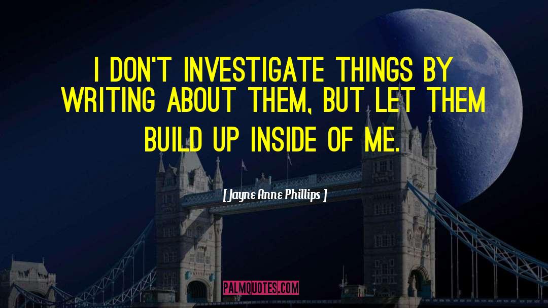 Jayne Anne Phillips Quotes: I don't investigate things by