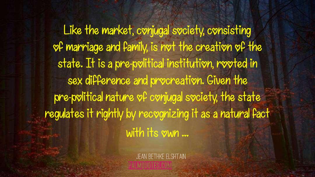 Jean Bethke Elshtain Quotes: Like the market, conjugal society,