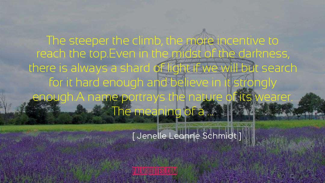 Jenelle Leanne Schmidt Quotes: The steeper the climb, the