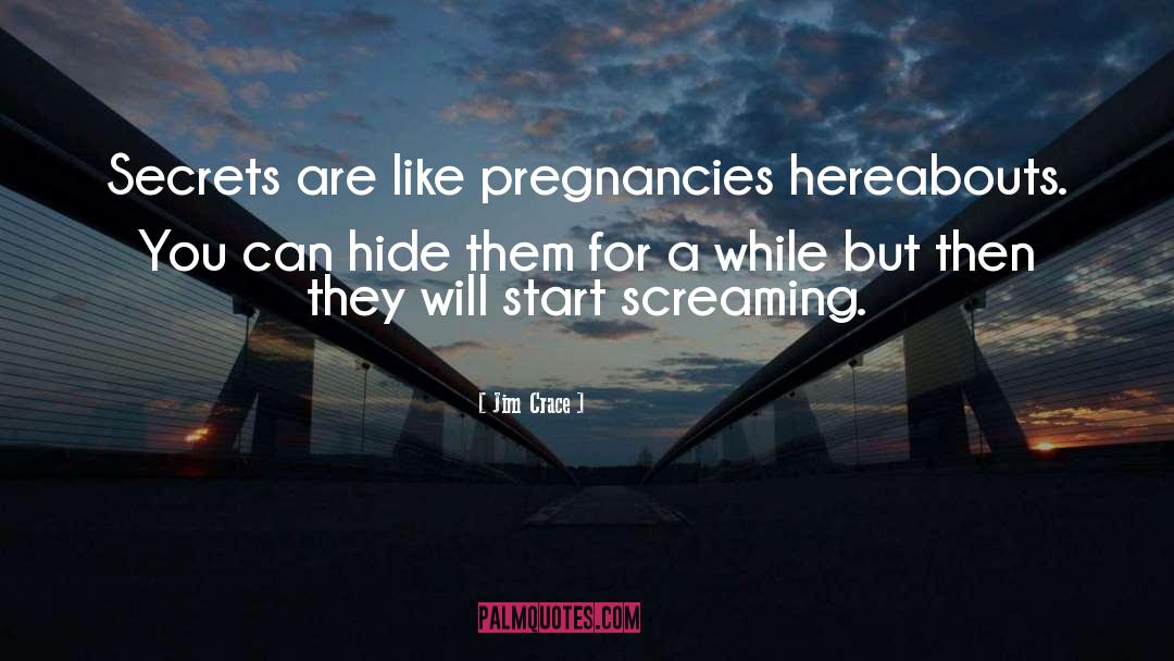 Jim Crace Quotes: Secrets are like pregnancies hereabouts.