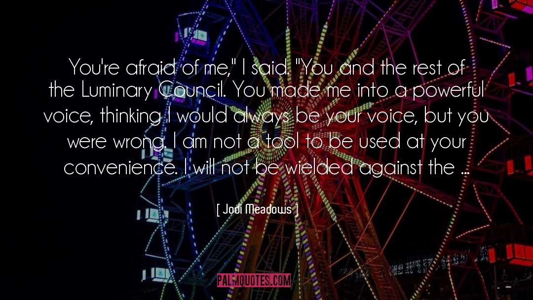Jodi Meadows Quotes: You're afraid of me,