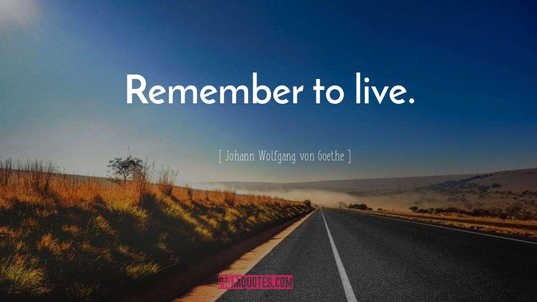 Johann Wolfgang Von Goethe Quotes: Remember to live.