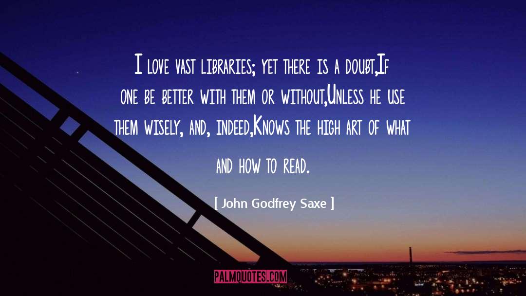 John Godfrey Saxe Quotes: I love vast libraries; yet