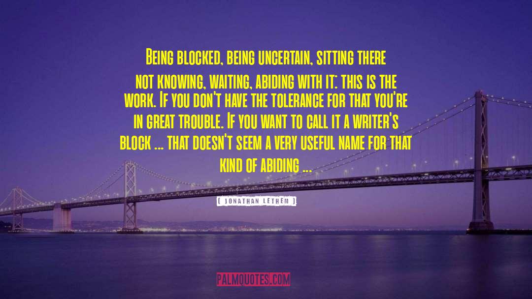 Jonathan Lethem Quotes: Being blocked, being uncertain, sitting