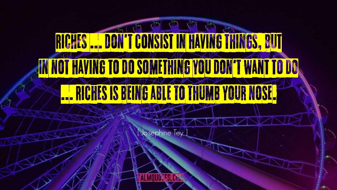 Josephine Tey Quotes: Riches ... don't consist in