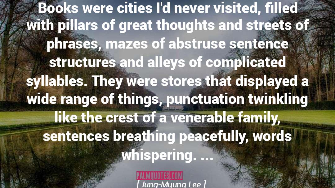 Jung-Myung Lee Quotes: Books were cities I'd never