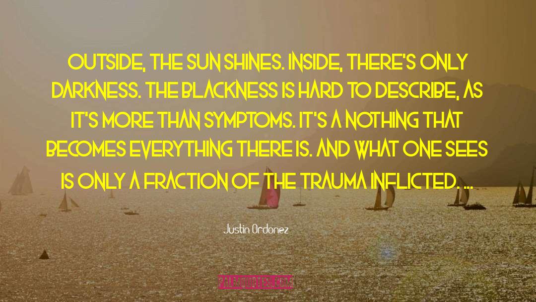 Justin Ordonez Quotes: Outside, the sun shines. Inside,