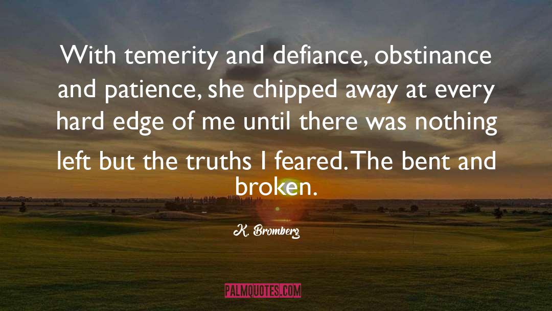 K. Bromberg Quotes: With temerity and defiance, obstinance