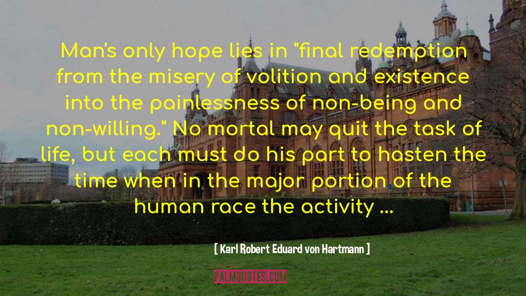 Karl Robert Eduard Von Hartmann Quotes: Man's only hope lies in