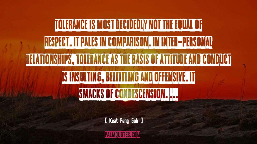 Keat Peng Goh Quotes: Tolerance is most decidedly not