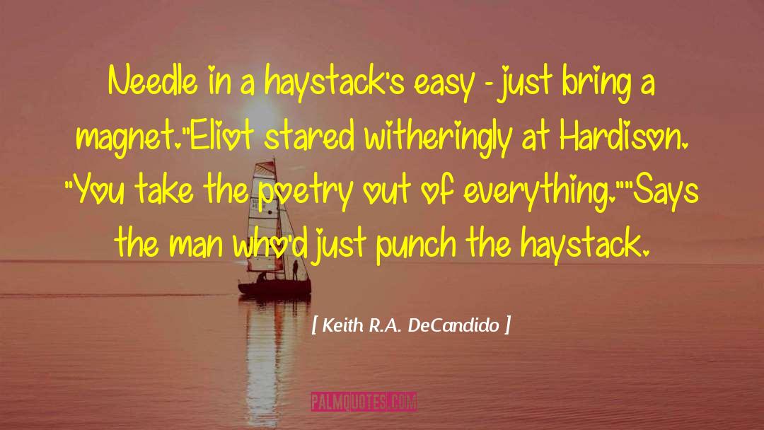 Keith R.A. DeCandido Quotes: Needle in a haystack's easy