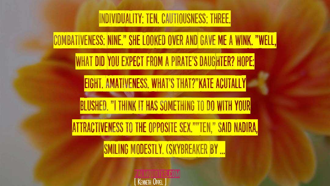 Kenneth Oppel Quotes: Individuality: ten. Cautiousness: three. Combativeness: