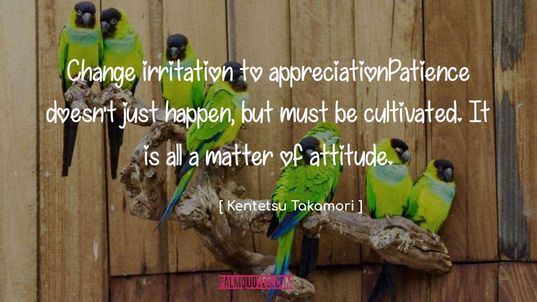 Kentetsu Takamori Quotes: Change irritation to appreciation<br />Patience