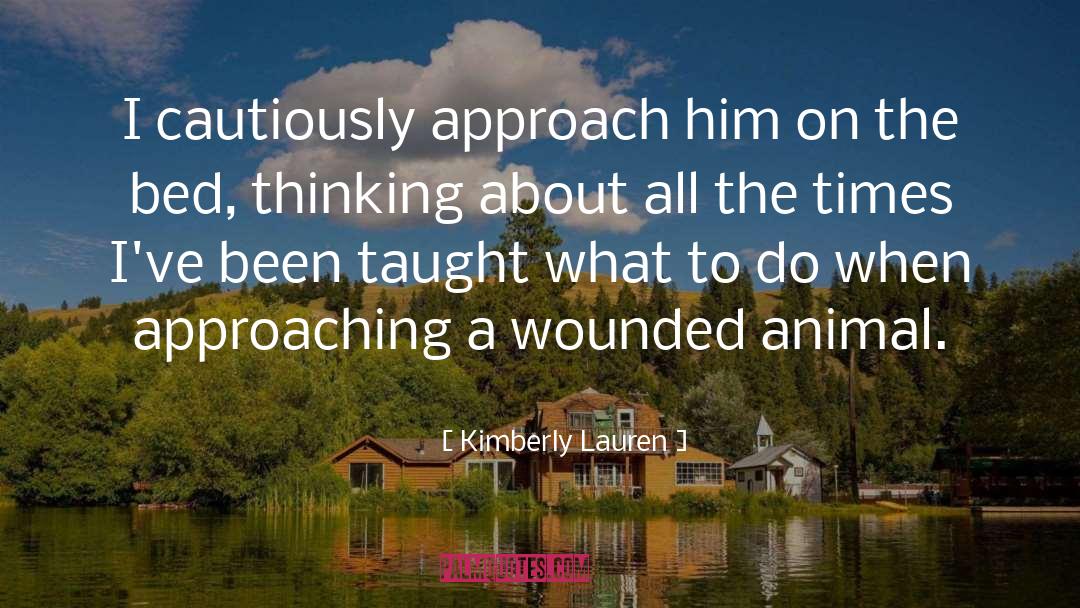 Kimberly Lauren Quotes: I cautiously approach him on