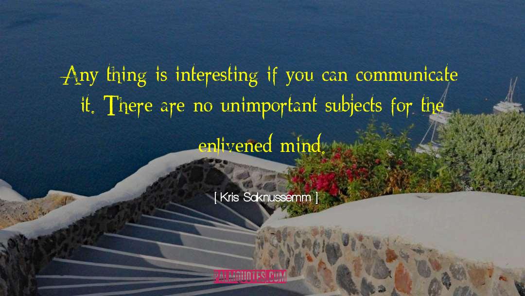 Kris Saknussemm Quotes: Any thing is interesting if