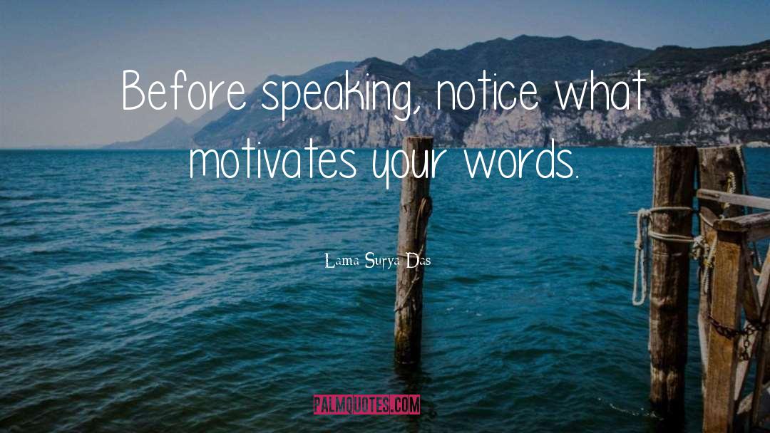 Lama Surya Das Quotes: Before speaking, notice what motivates