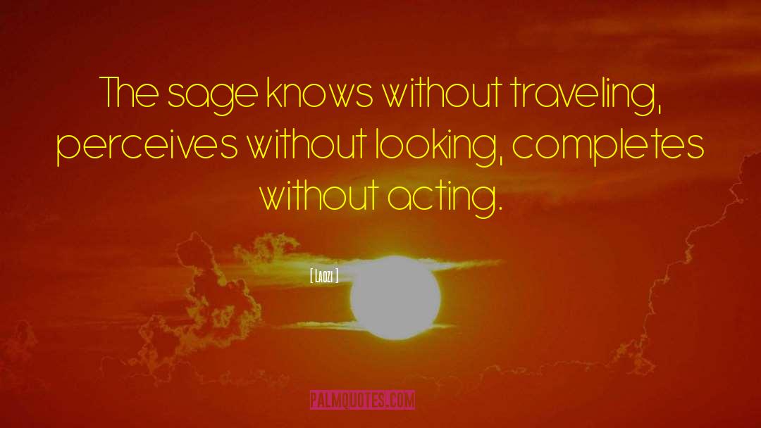 Laozi Quotes: The sage knows without traveling,