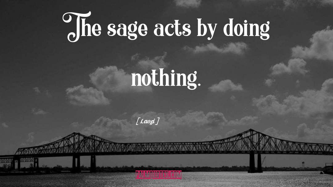 Laozi Quotes: The sage acts by doing