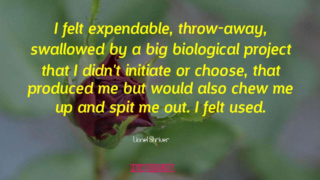 Lionel Shriver Quotes: I felt expendable, throw-away, swallowed