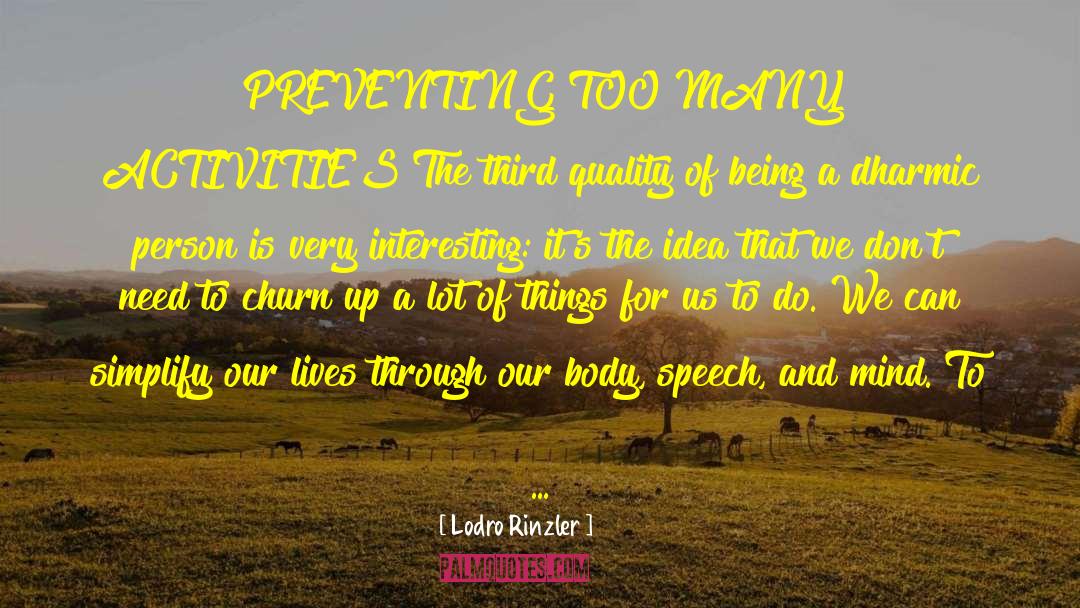 Lodro Rinzler Quotes: PREVENTING TOO MANY ACTIVITIES The