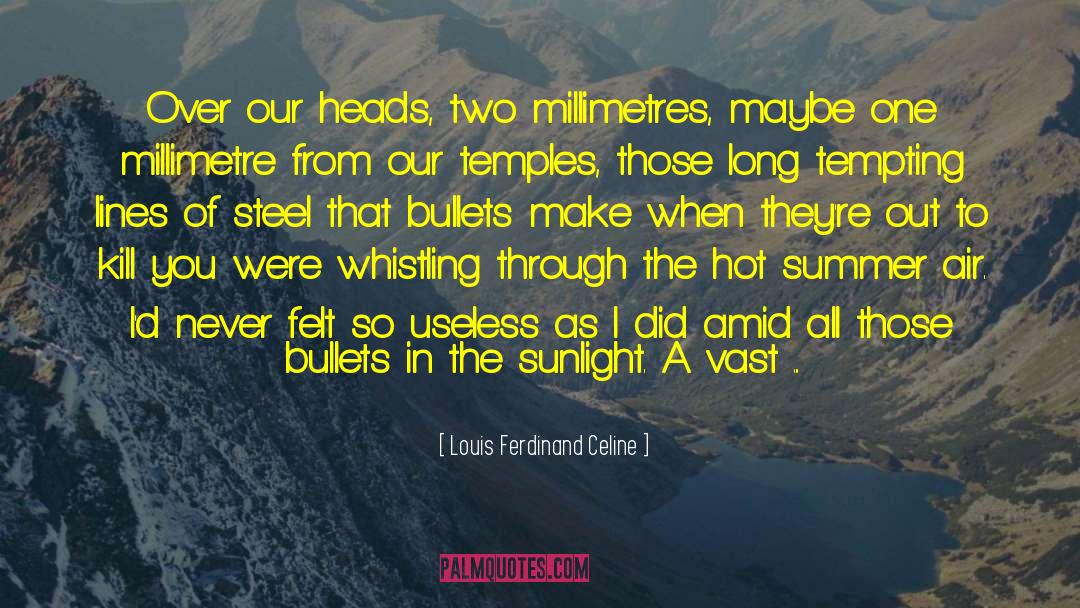 Louis Ferdinand Celine Quotes: Over our heads, two millimetres,