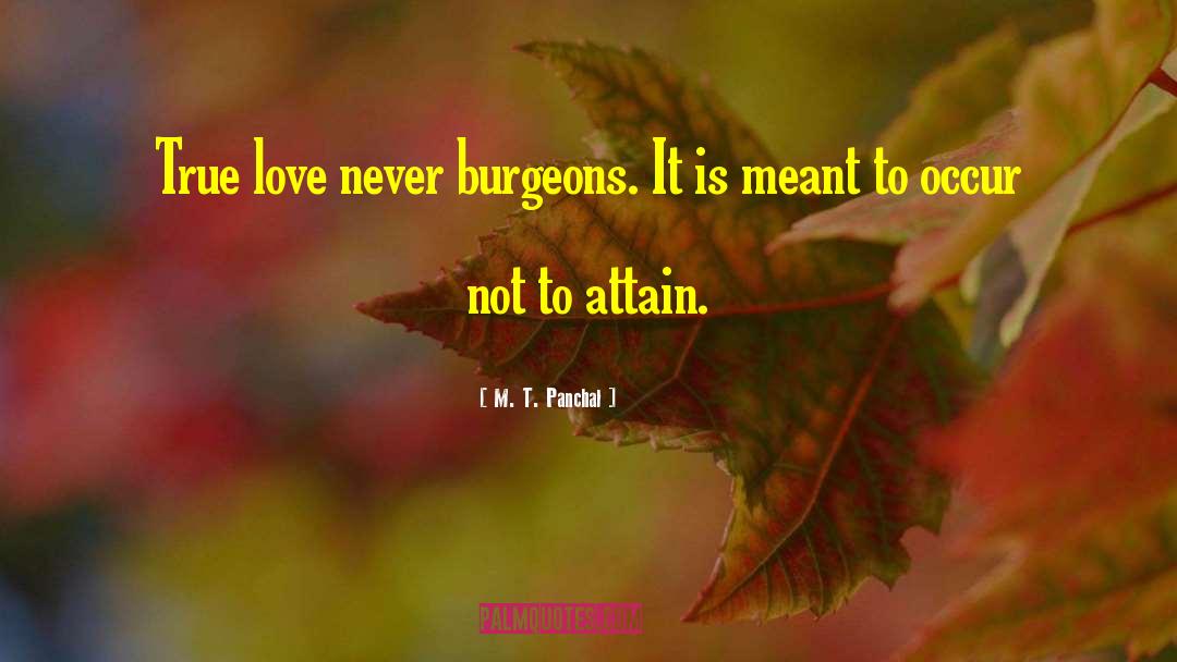 M. T. Panchal Quotes: True love never burgeons. It