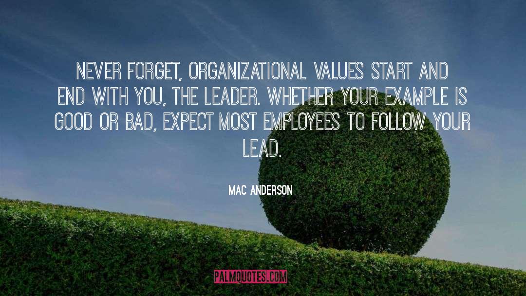 Mac Anderson Quotes: Never forget, organizational values start